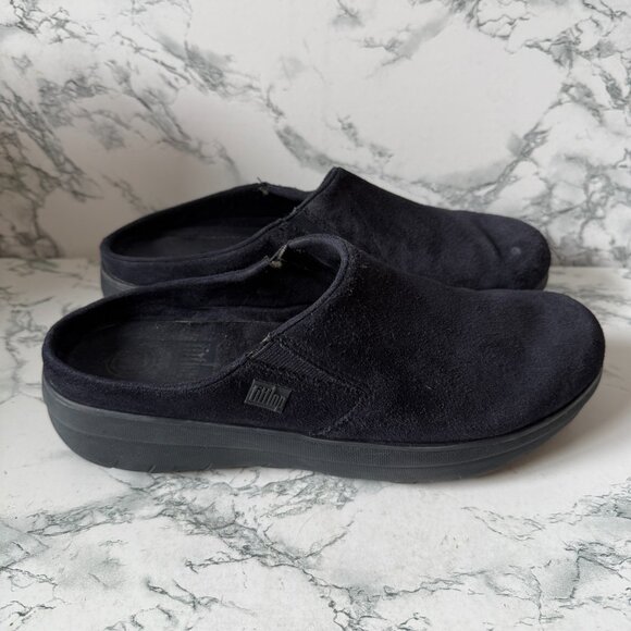 Fitflop Women 9 Loaff Suede Clogs Navy Blue Comfort Casual Everyday Slip On Shoe - Picture 1 of 8